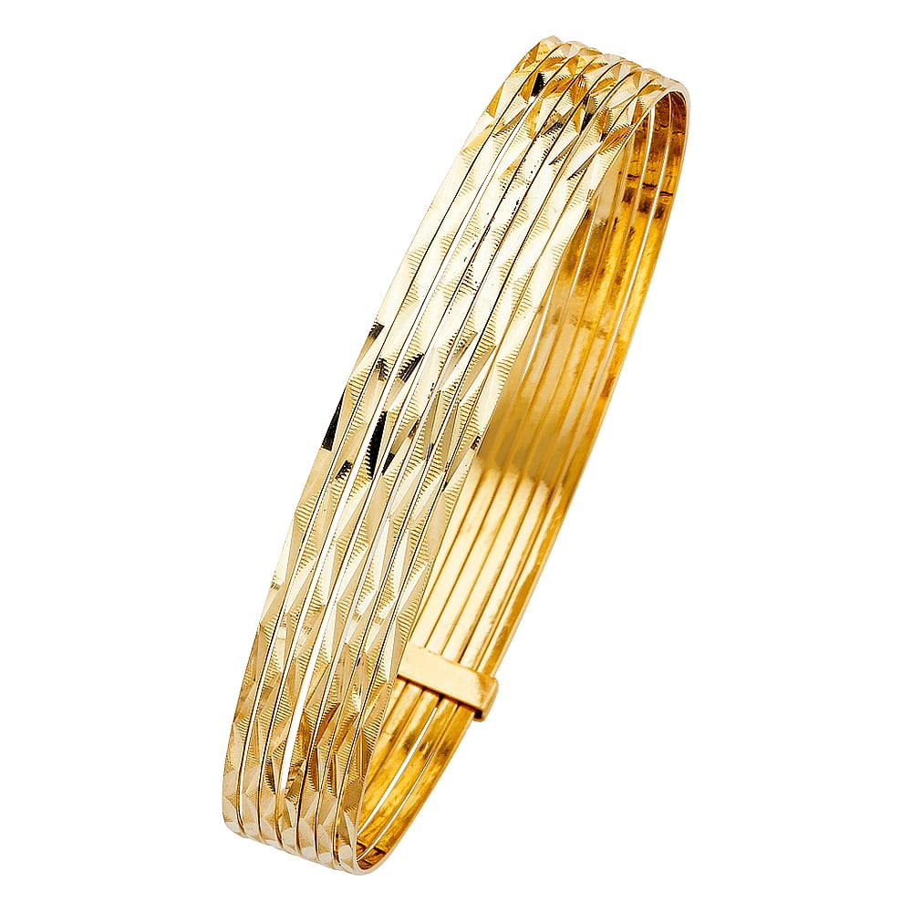 Wellingsale 14k Solid Yellow Gold Seven 7 Day Diamond Cut Bangle Bracelet
