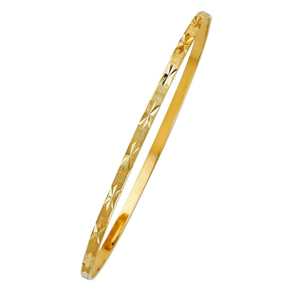 Wellingsale 14k Solid Yellow Gold Slip On Diamond Cut Stacking Bangle Bracelet