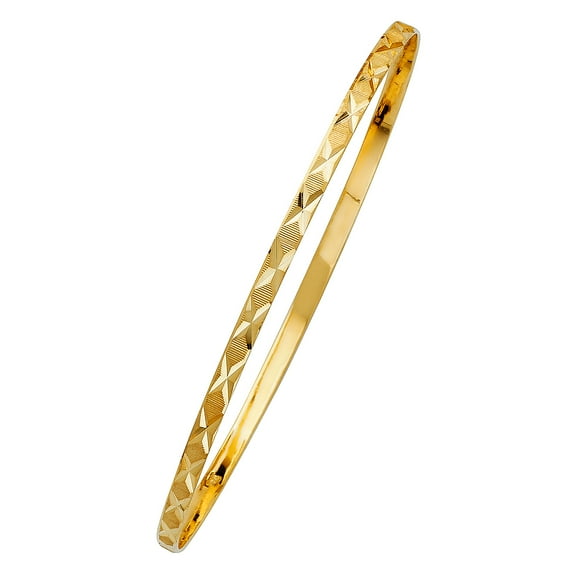Wellingsale 14k Solid Yellow Gold Slip On Diamond Cut Stacking Bangle Bracelet