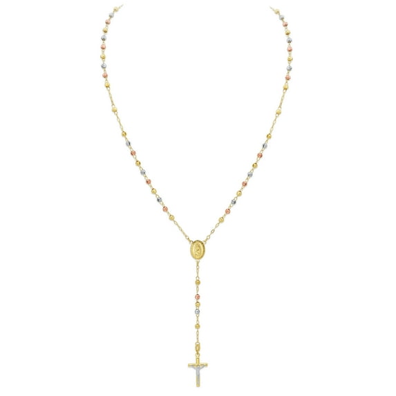 Wellingsale 14k Tri 3 Color Gold Polished 3mm Beaded Rosary Necklace - 18"