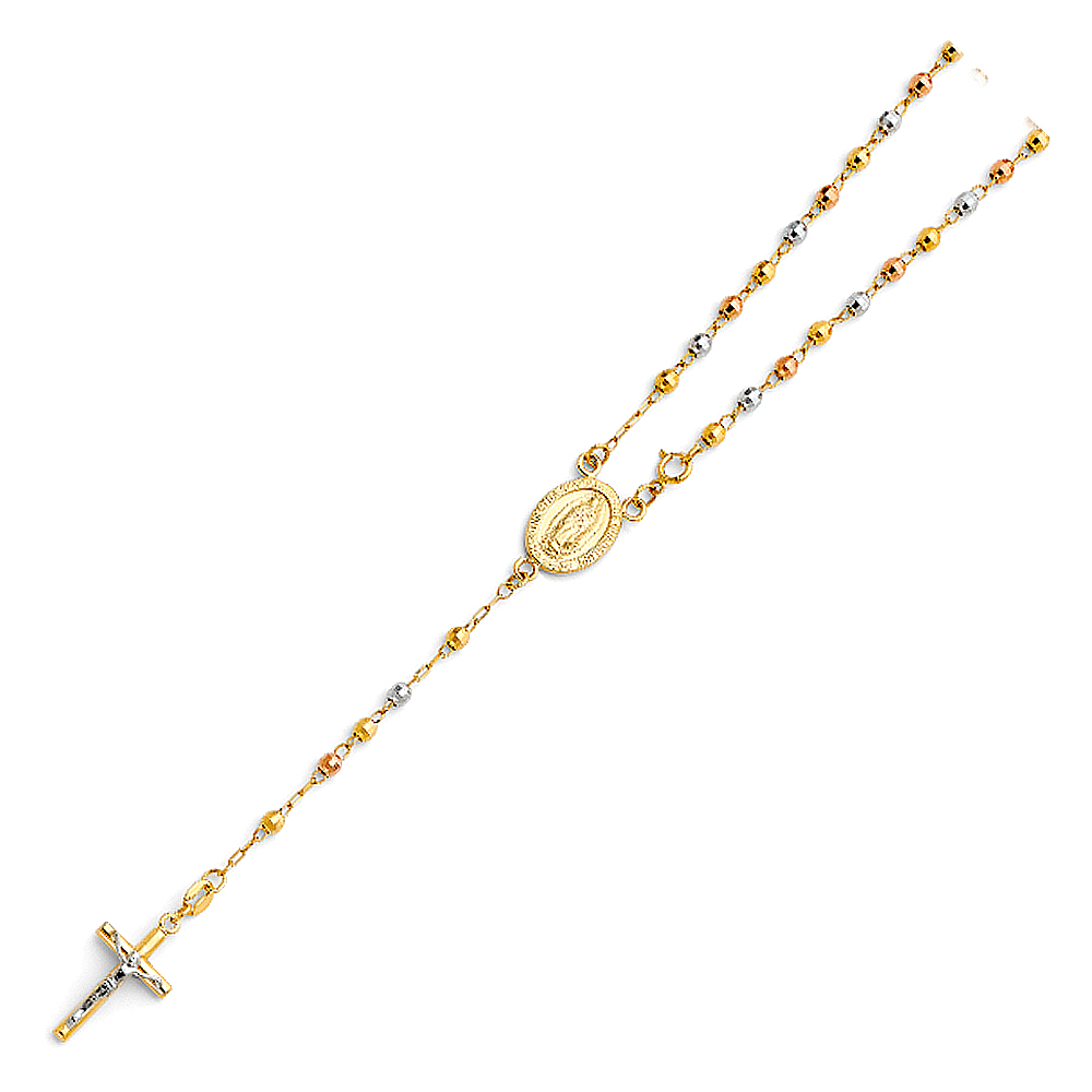 Wellingsale 14k Tri 3 Color Gold Polished 3mm Rosary Necklace - 18"