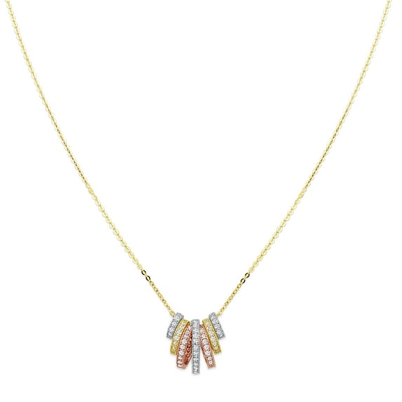 Wellingsale 14k Tri 3 Color Gold Polished 7 Days CZ Cubic Zirconia Ring Necklace - 18"