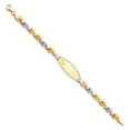 thumbnail image 1 of Wellingsale 14k Tri 3 Color Gold Polished Diamond Cut Stampato Oval ID Bracelet with Lobster Claw Clasp - 6", 1 of 4