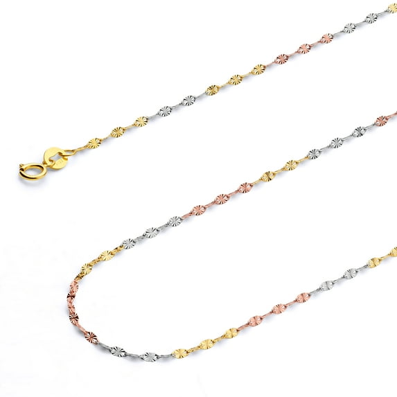 Wellingsale 14k Tri 3 Color Gold Polished Solid 1.5mm Stamp Mirror Star Diamond Cut Chain Necklace - 22"