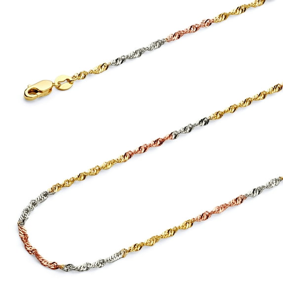 Wellingsale 14k Tri 3 Color Gold Polished Solid 1.8mm Singapore Chain Necklace with Spring Ring Clasp - 20"