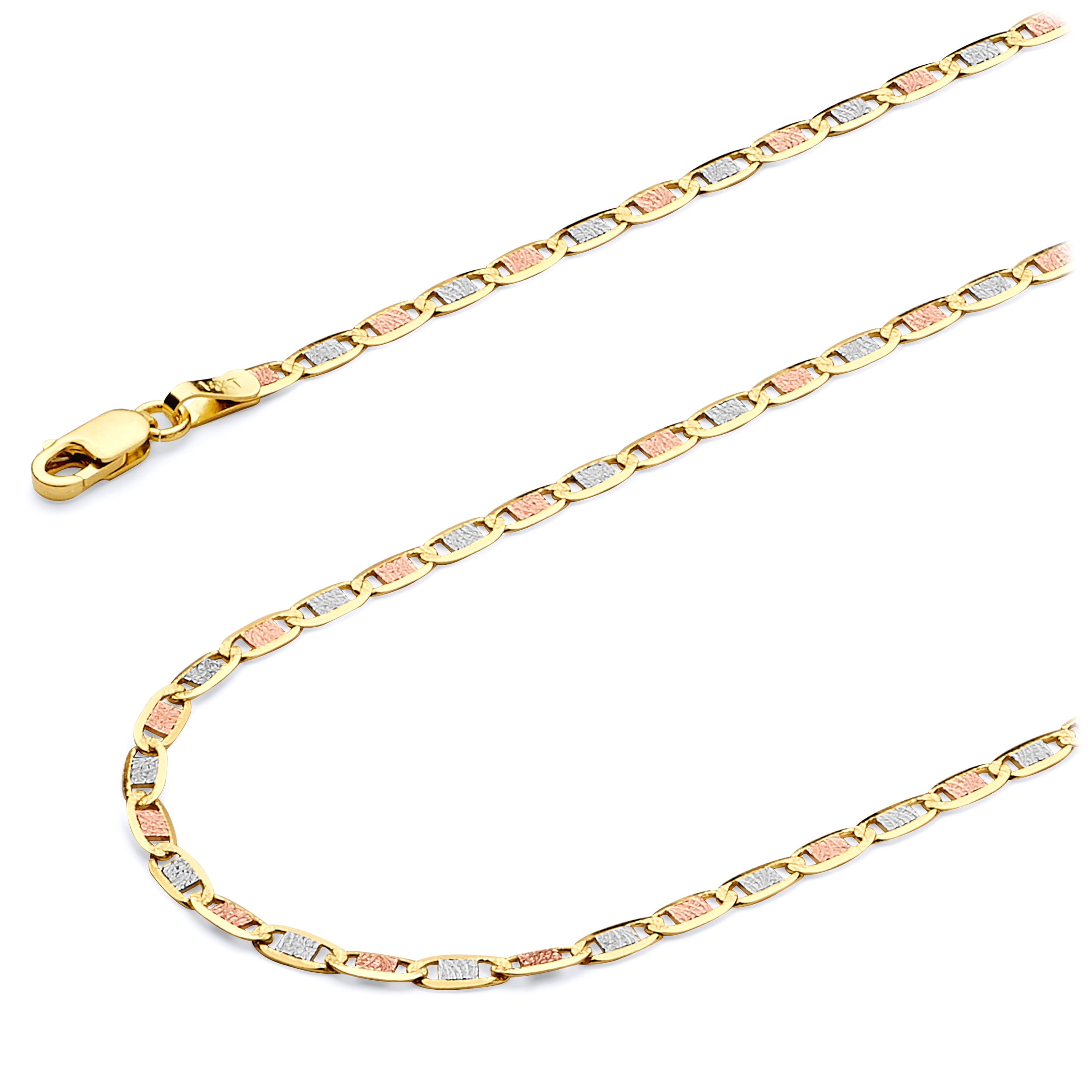Wellingsale 14k Tri 3 Color Gold Polished Solid 2.5mm Valentino Chain Necklace - 18"