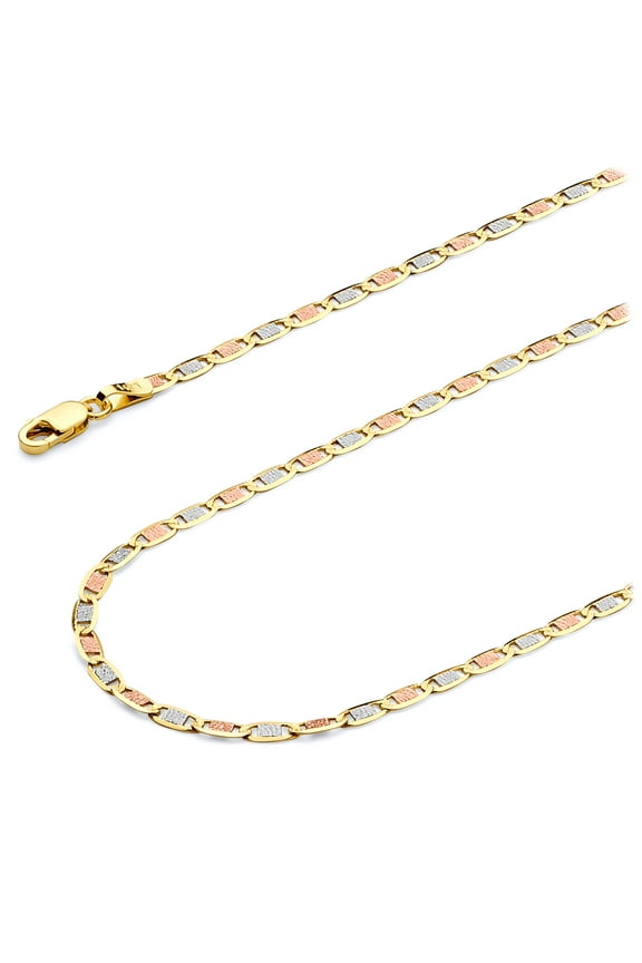 14k Tri 3 Color Gold Polished Solid 2.5mm Valentino Chain Necklace - 18"