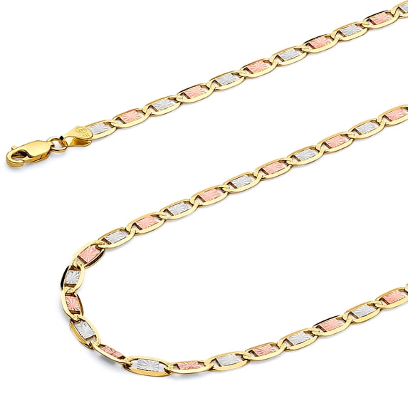 Wellingsale 14k Tri 3 Color Gold Polished Solid 3mm Valentino Star Diamond Cut Chain Bracelet - 7.5"