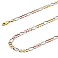 thumbnail image 1 of Wellingsale 14k Tri 3 Color Gold Polished Solid 4.5mm Figaro 3+1 Concave Chain Bracelet - 7.5", 1 of 6
