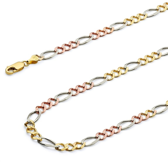 Wellingsale 14k Tri 3 Color Gold Polished Solid 4.5mm Figaro 3+1 Concave Chain Necklace - 20"