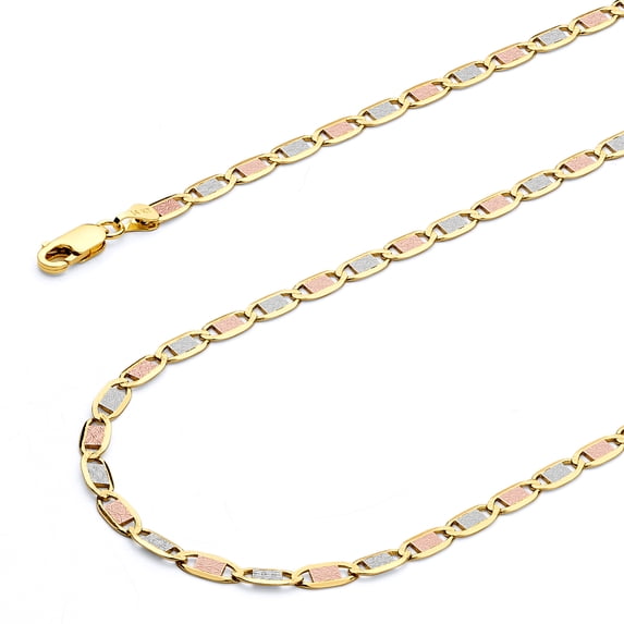 Wellingsale 14k Tri 3 Color Gold Polished Solid 4mm Valentino Chain Necklace - 22"