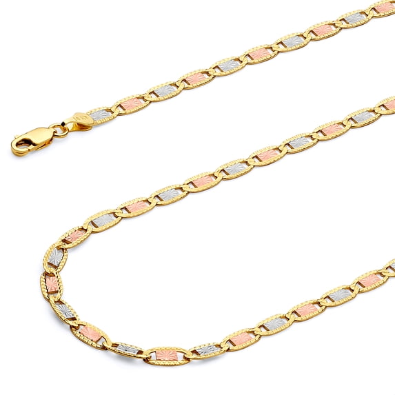 Wellingsale 14k Tri 3 Color Gold Polished Solid 4mm Valentino Star/Edge Diamond Cut Chain Necklace - 22"