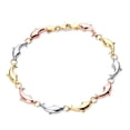 thumbnail image 1 of Wellingsale 14k Tri 3 Color Gold Polished Stampato Dolphin Bracelet with Lobster Claw Clasp - 7.25", 1 of 5