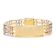 thumbnail image 1 of Wellingsale 14k Tri 3 Color Gold Solid Polished Mens 3 Line Nugget Figaro Link ID Bracelet - 8.5", 1 of 5