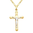 thumbnail image 1 of Wellingsale 14k Two 2 Tone Gold Polished Jesus Cross Religious Charm Pendant with 2mm Figaro Chain Necklace - 20", 1 of 4