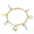 thumbnail image 1 of Wellingsale 14k Two 2 Tone White and Yellow Gold Polished Charm Bracelet with Lobster Claw Clasp - 7.5", 1 of 5