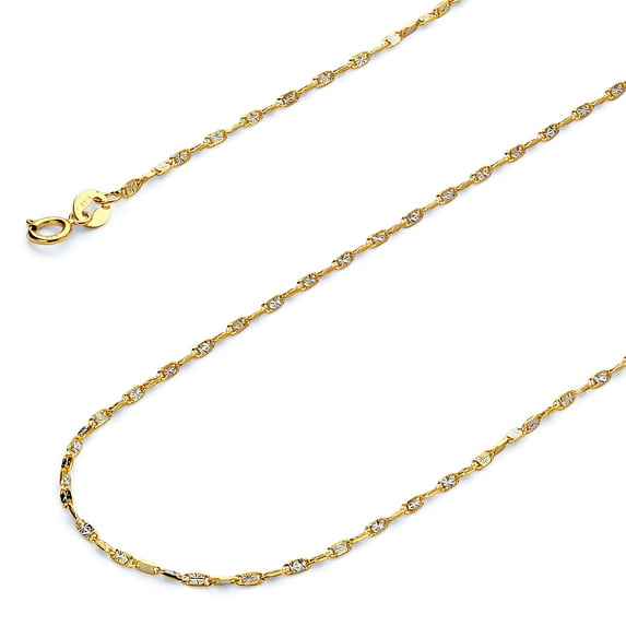 Wellingsale 14k Two Tone Yellow and White Gold Polished Solid 1.2mm Twist Snail Star Diamond Cut Chain Necklace - 20"