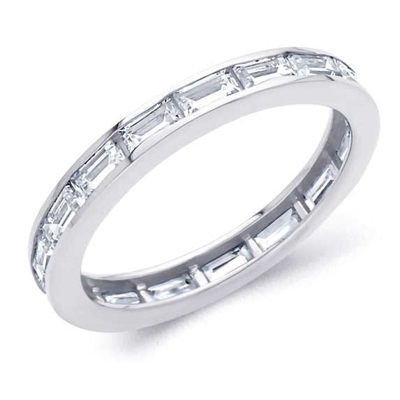 Wellingsale 14k White Gold Polished CZ Cubic Zirconia Channel Set Eternity Wedding Ring Band