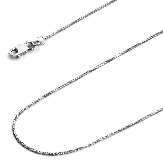Wellingsale 14k White Gold Polished Solid 0.9mm Braided Wheat Chain Necklace with Lobster Claw Clasp - 18"