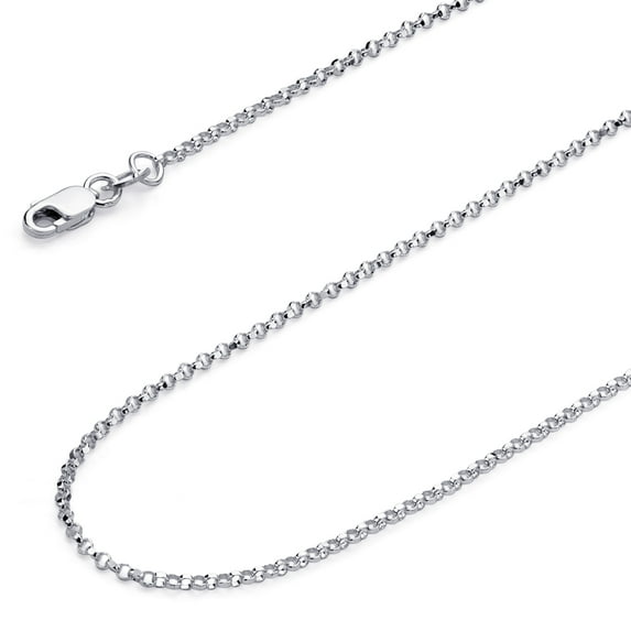 Wellingsale 14k White Gold Polished Solid 1.6mm Classic Rolo Cable Chain Necklace with Lobster Claw Clasp - 20"