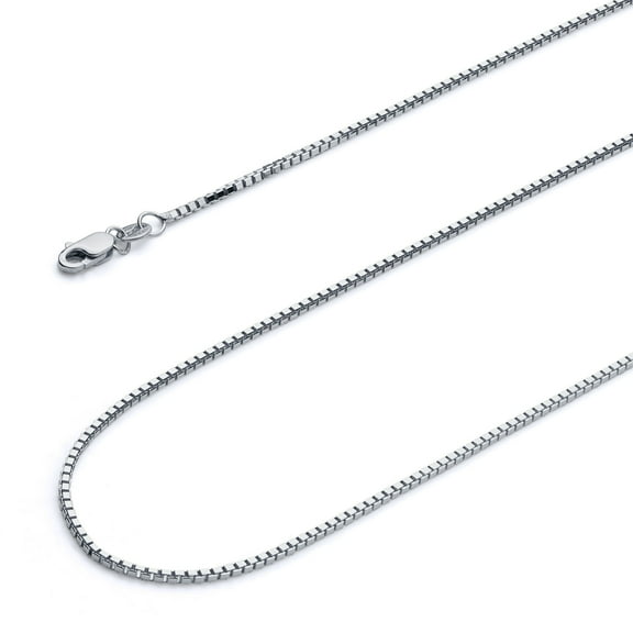 Wellingsale 14k White Gold Polished Solid 1mm Box Link Chain Necklace with Lobster Claw Clasp - 20"
