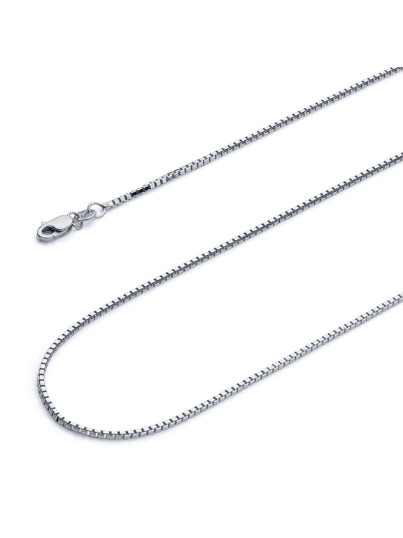 14k White Gold Polished Solid 1mm Box Link Chain Necklace with Lobster Claw Clasp - 20"