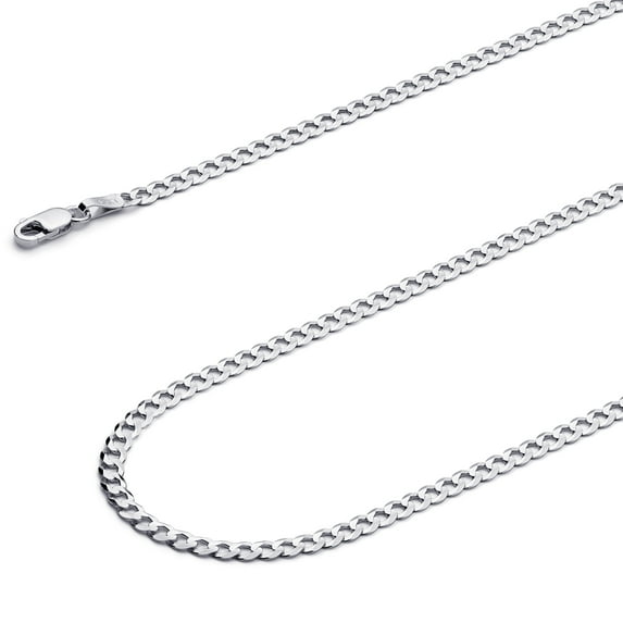 Wellingsale 14k White Gold Polished Solid 2.5mm Cuban Concaved Curb Chain Bracelet - 7"
