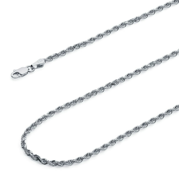 Wellingsale 14k White Gold Polished Solid 2.5mm Diamond Cut Solid Rope Chain Necklace with Lobster Claw Clasp - 16"