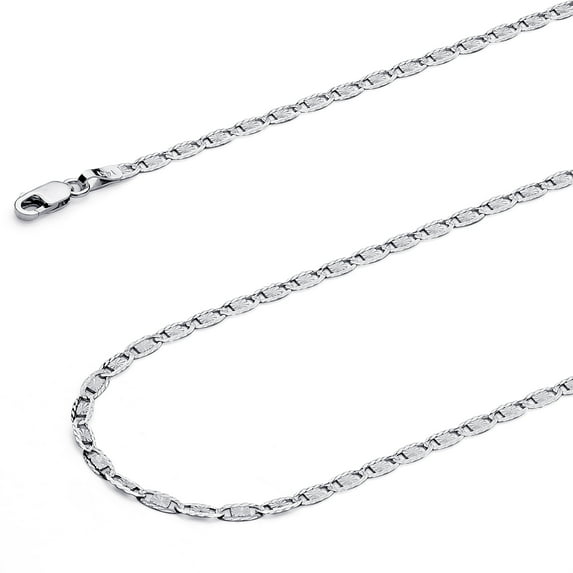 Wellingsale 14k White Gold Polished Solid 2.5mm Valentino Star/Edge Diamond Cut Chain Necklace - 16"
