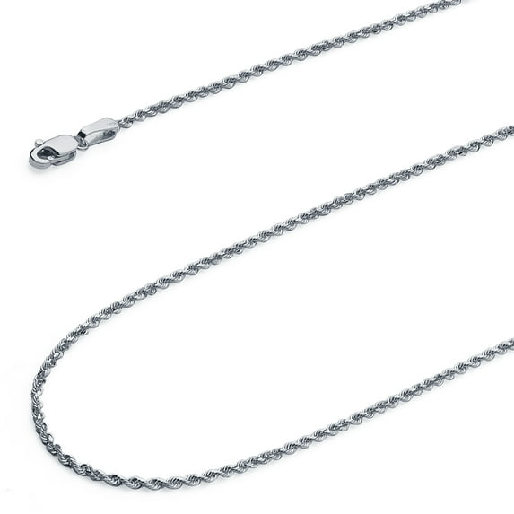 Wellingsale 14k White Gold Polished Solid 2mm Diamond Cut Solid Rope Chain Necklace with Lobster Claw Clasp - 16"