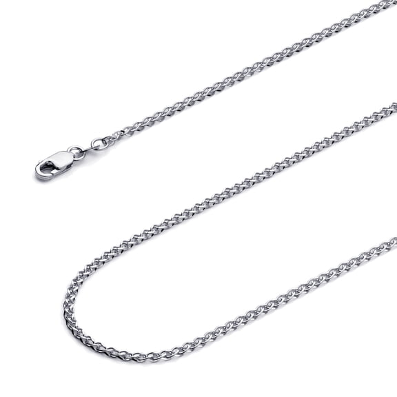 Wellingsale 14k White Gold Polished Solid 2mm Flat Open Wheat Chain Necklace - 20"