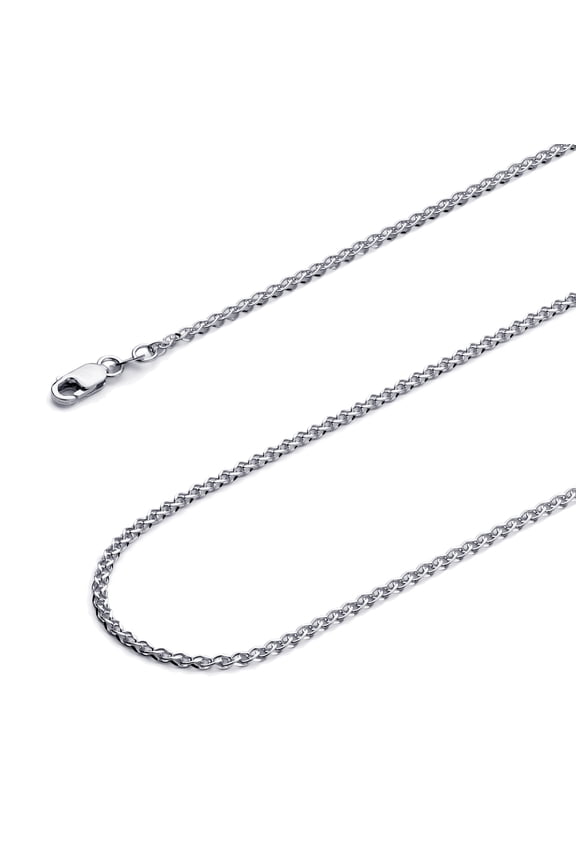 14k White Gold Polished Solid 2mm Flat Open Wheat Chain Necklace - 20"