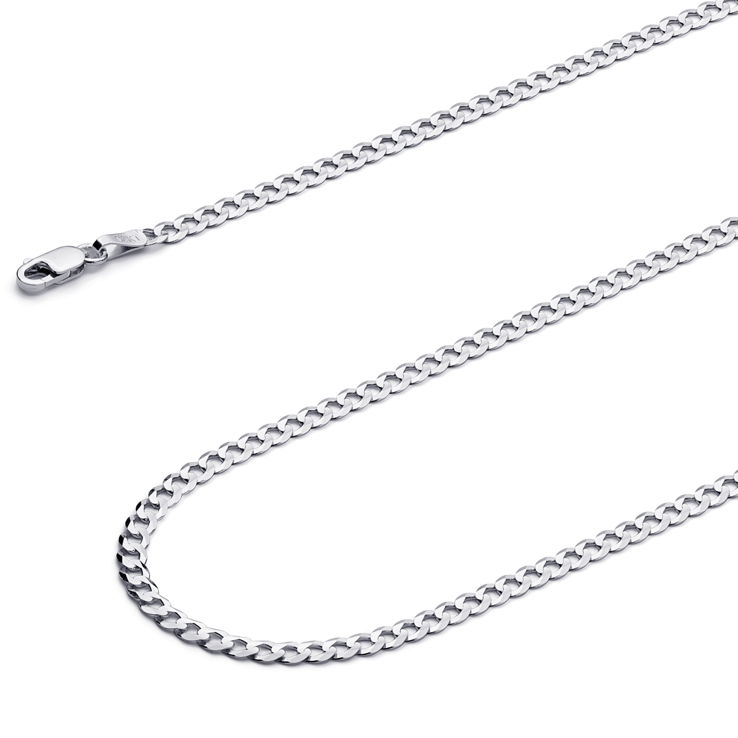 Wellingsale 14k White Gold Polished Solid 3mm Cuban Concaved Curb Chain Necklace 16 7066