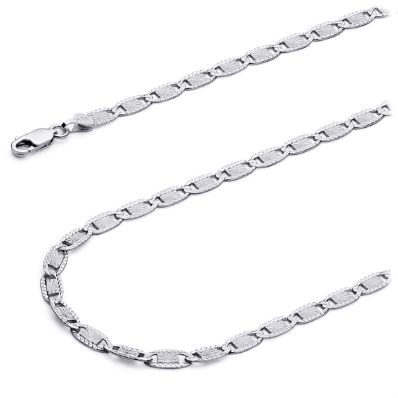 Wellingsale 14k White Gold Polished Solid 3mm Valentino Star/Edge Diamond Cut Chain Necklace - 22"