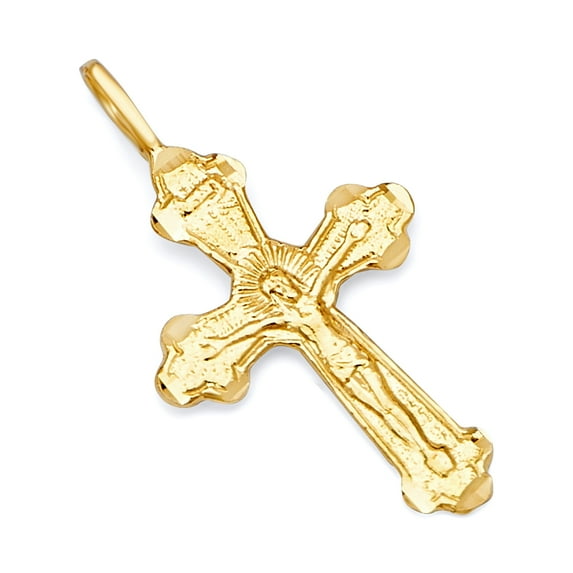 Wellingsale 14k Yellow Gold Crucifix Cross Religious Pendant (Size : 25 x 14 mm)