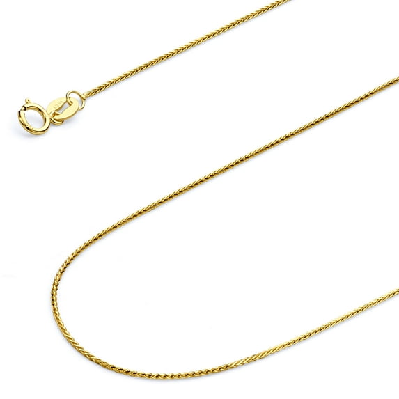 Wellingsale 14k Yellow Gold Polished 0.8mm Diamond Cut Round Wheat Chain Necklace with Spring Ring Clasp - 20"