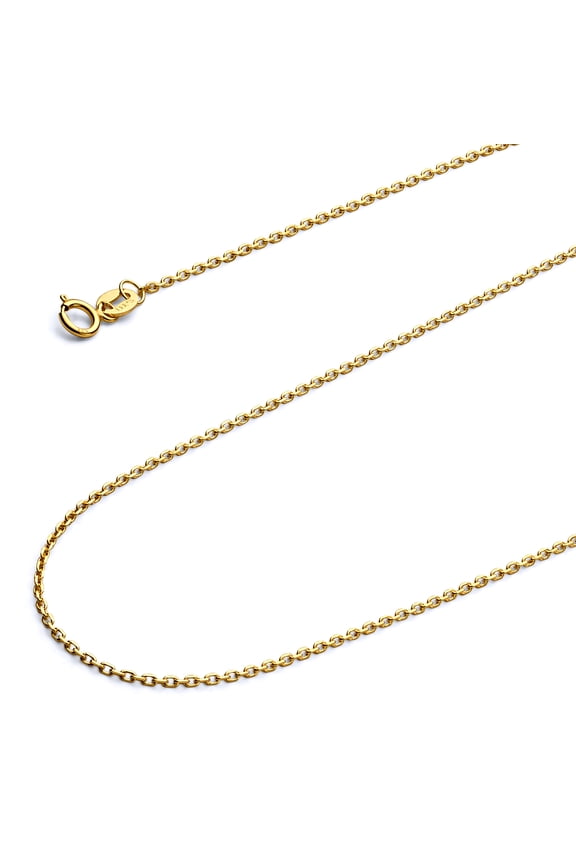 14k Yellow Gold Polished 0.9mm Angle Cut Oval Rolo Chain Necklace with Spring Ring Clasp - 20"