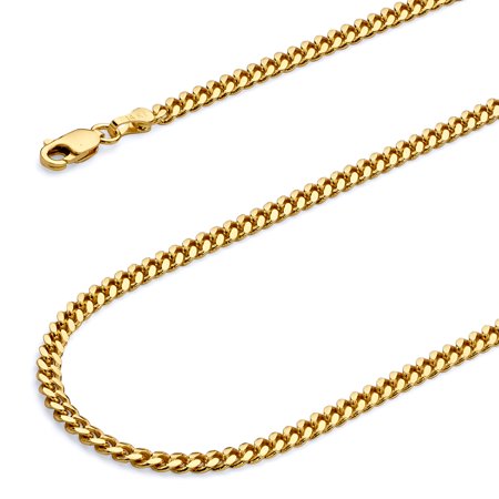 Wellingsale 14k Yellow Gold Polished 2.5mm Solid Miami Cuban Chain Necklace with Lobster Claw Clasp - 20"