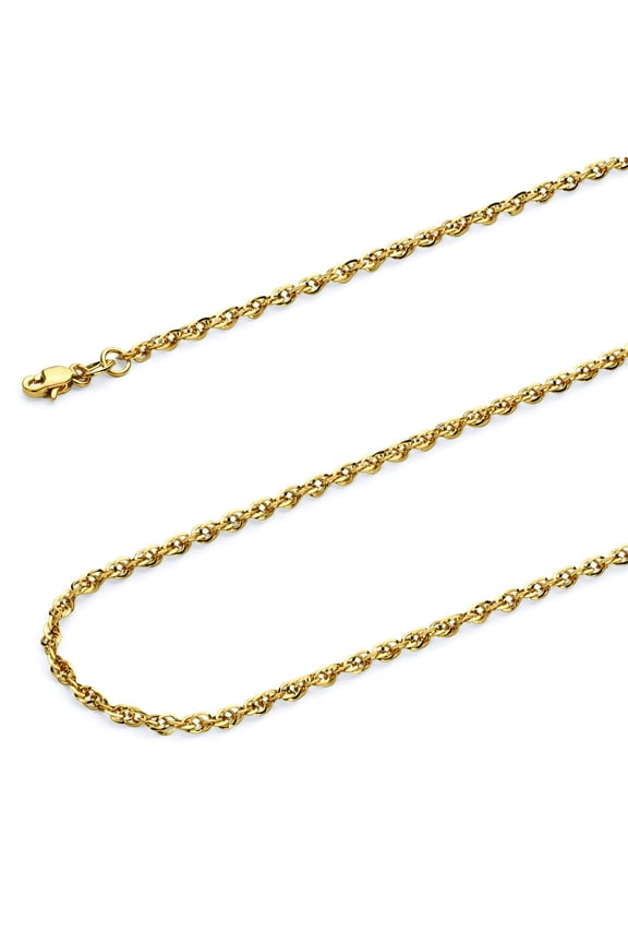 14k Yellow Gold Polished 2mm Double Link HOLLOW Rope Chain Necklace - 22"