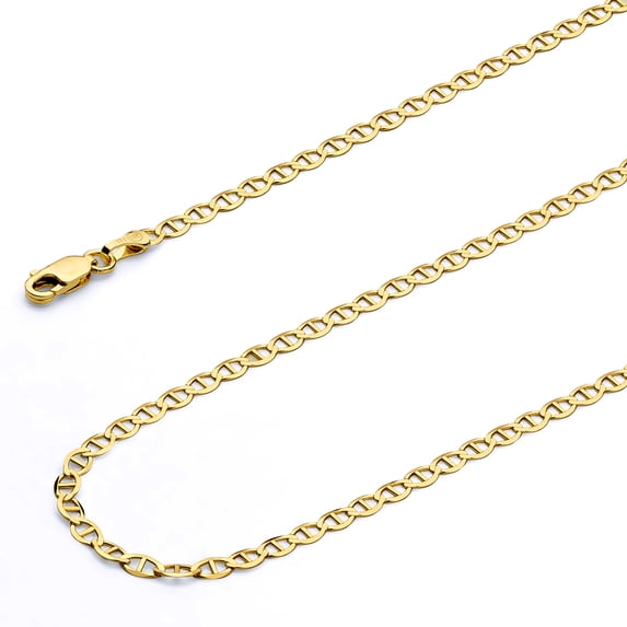 Wellingsale 14k Yellow Gold Polished 2mm HOLLOW Mariner Chain Necklace - 24"