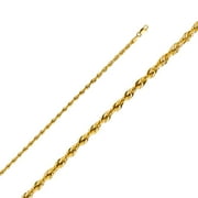 Wellingsale 14k Yellow Gold Polished 3mm Diamond Cut HOLLOW Rope Chain Necklace with Lobster Claw Clasp - 22"