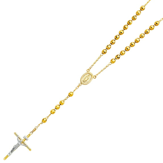 Wellingsale 14k Yellow Gold Polished 6mm Rosary Necklace - 26"