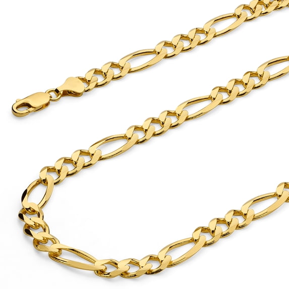 Wellingsale 14k Yellow Gold Polished 7mm HOLLOW Figaro 3+1 Chain Necklace - 20"