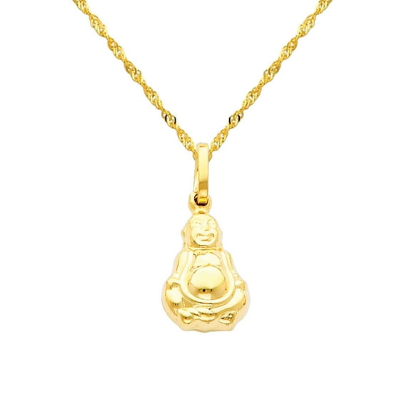 Wellingsale 14k Yellow Gold Polished Buddha Charm Pendant with 1.2mm Singapore Chain Necklace - 20"