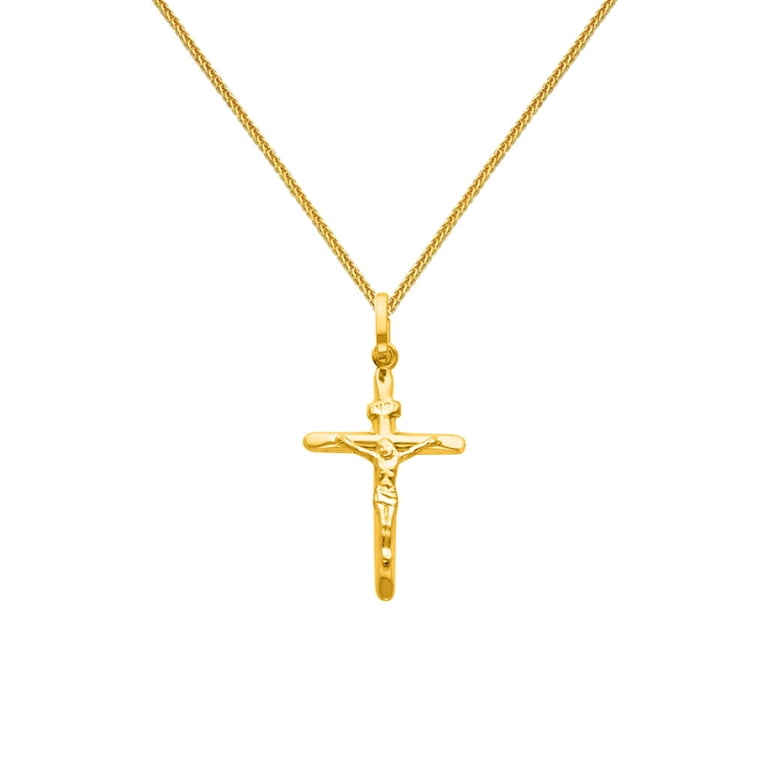 10k Yellow Gold Jesus Crucifix Cross Pendant With Cuban Link Chain – 16″ To 24″