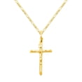 thumbnail image 1 of Wellingsale 14k Yellow Gold Polished Catholic Crucifix Cross Charm Pendant with 2mm Figaro Chain Necklace - 22", 1 of 4