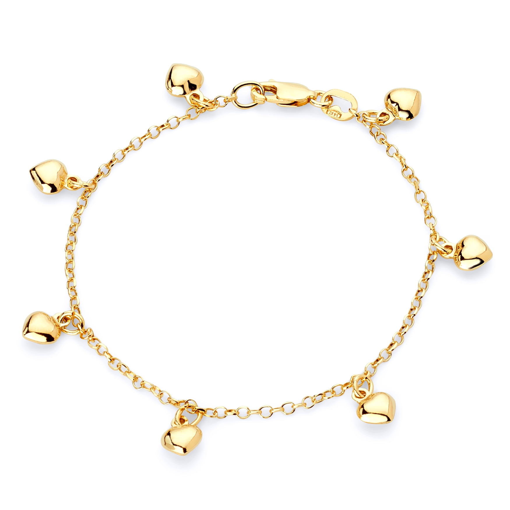 Wellingsale 14k Yellow Gold Polished Hanging Charm Bracelet - 7"
