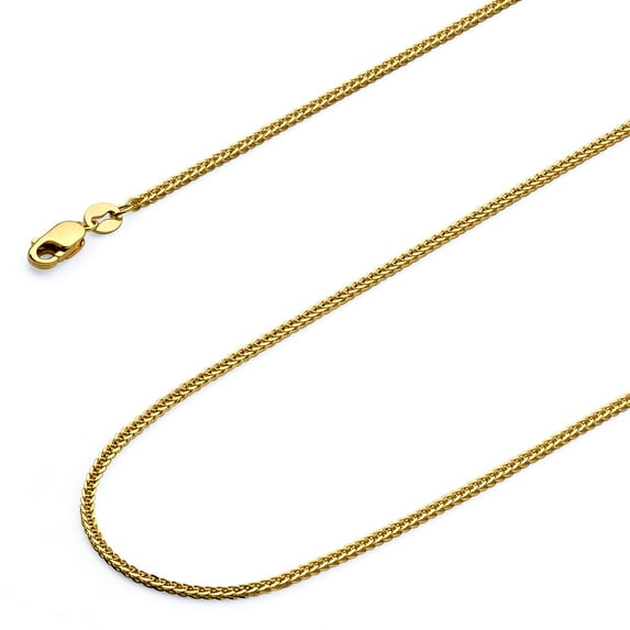 Wellingsale 14k Yellow Gold Polished Solid 0.8mm Braided Square Wheat Chain Necklace with Lobster Claw Clasp - 22"