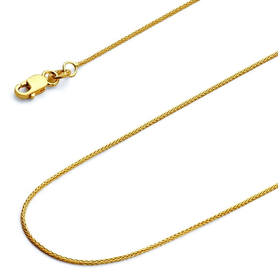 Wellingsale 14k Yellow Gold Polished Solid 0.9mm Braided Wheat Chain Necklace with Lobster Claw Clasp - 16"