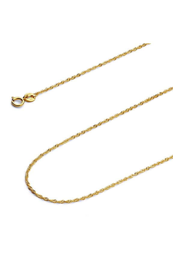 14k Yellow Gold Polished Solid 0.9mm Singapore Chain Necklace with Spring Ring Clasp - 18"